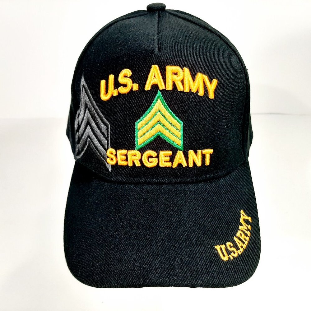 US Army Sergeant Men's Ball Cap Hat Black Embroidered